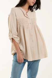 Embroidered Elastic Cream Shirt
