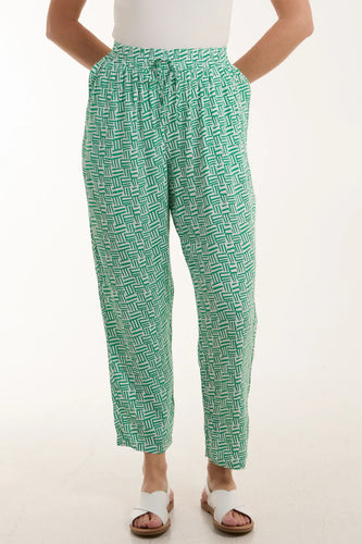 Green Patterned Capri Trousers