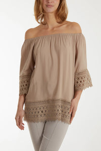 Bardot Embroidered Hem Top