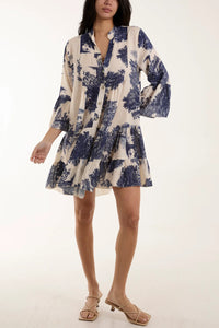 Linen Tree Print Smock Dress