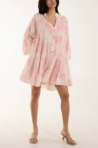 Pink Tree Print Linen Dress