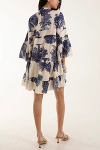 Linen Tree Print Smock Dress