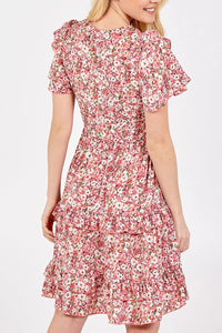 Pink Angel Sleeve Floral Dress