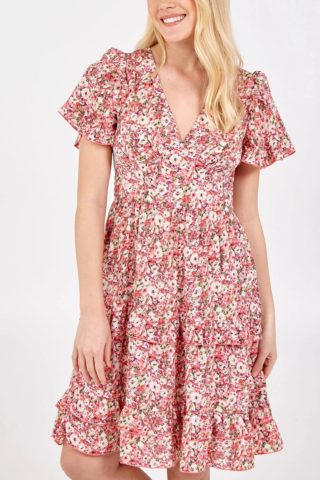 Pink Angel Sleeve Floral Dress