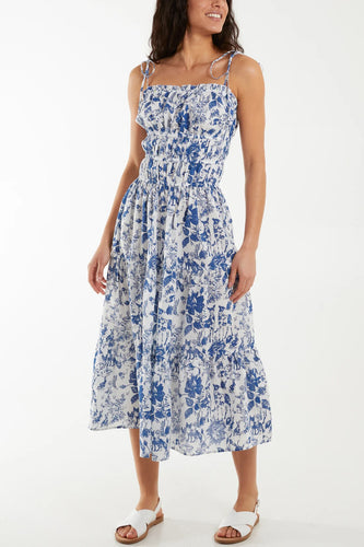 Blue Print Cotton Smock Dress
