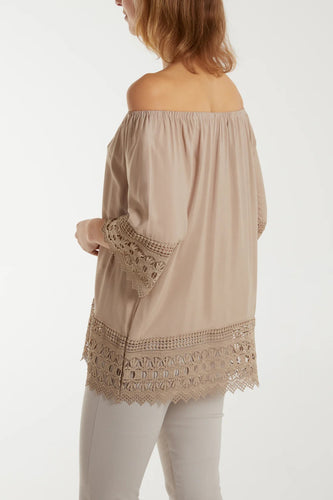 Bardot Embroidered Hem Top