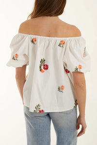 Floral Embroidered Bardot Top
