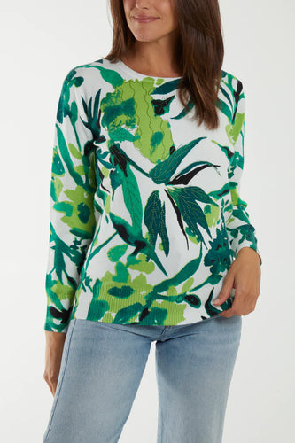 Luxury Green Leaf Pattern Jumper