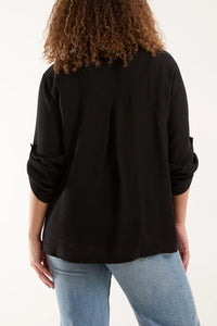 Embroidered Elastic Black Shirt