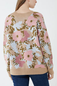 Floral Cream and Pink Jumper