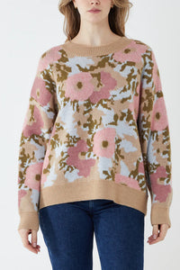 Floral Cream and Pink Jumper