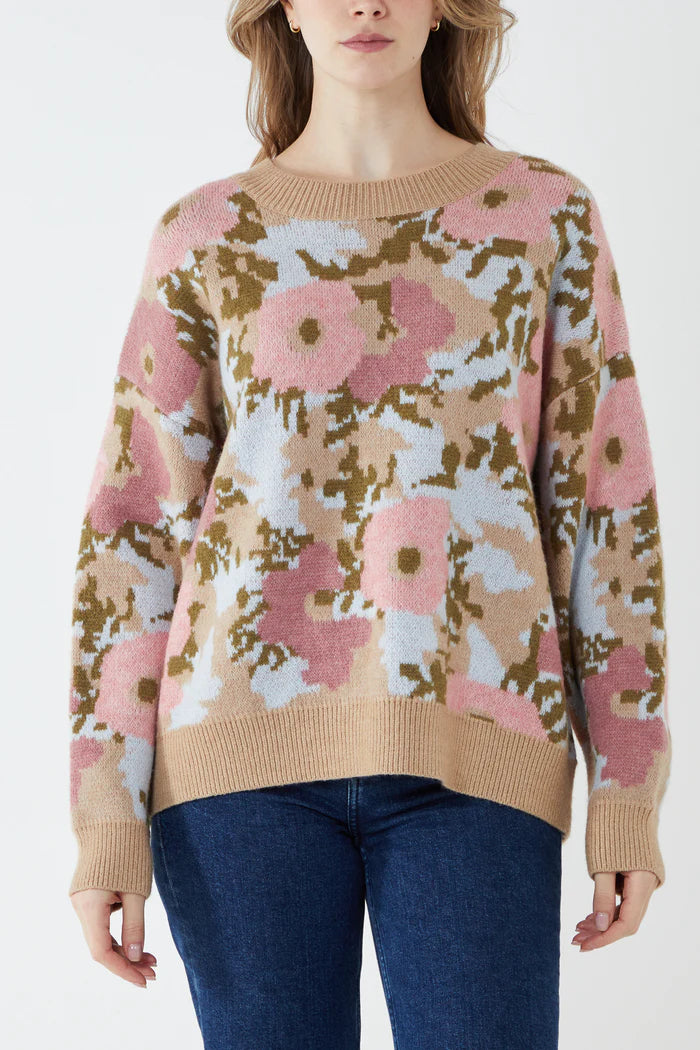 Floral Cream and Pink Jumper