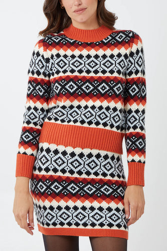 Geometric Knitted Jumper & Skirt Set