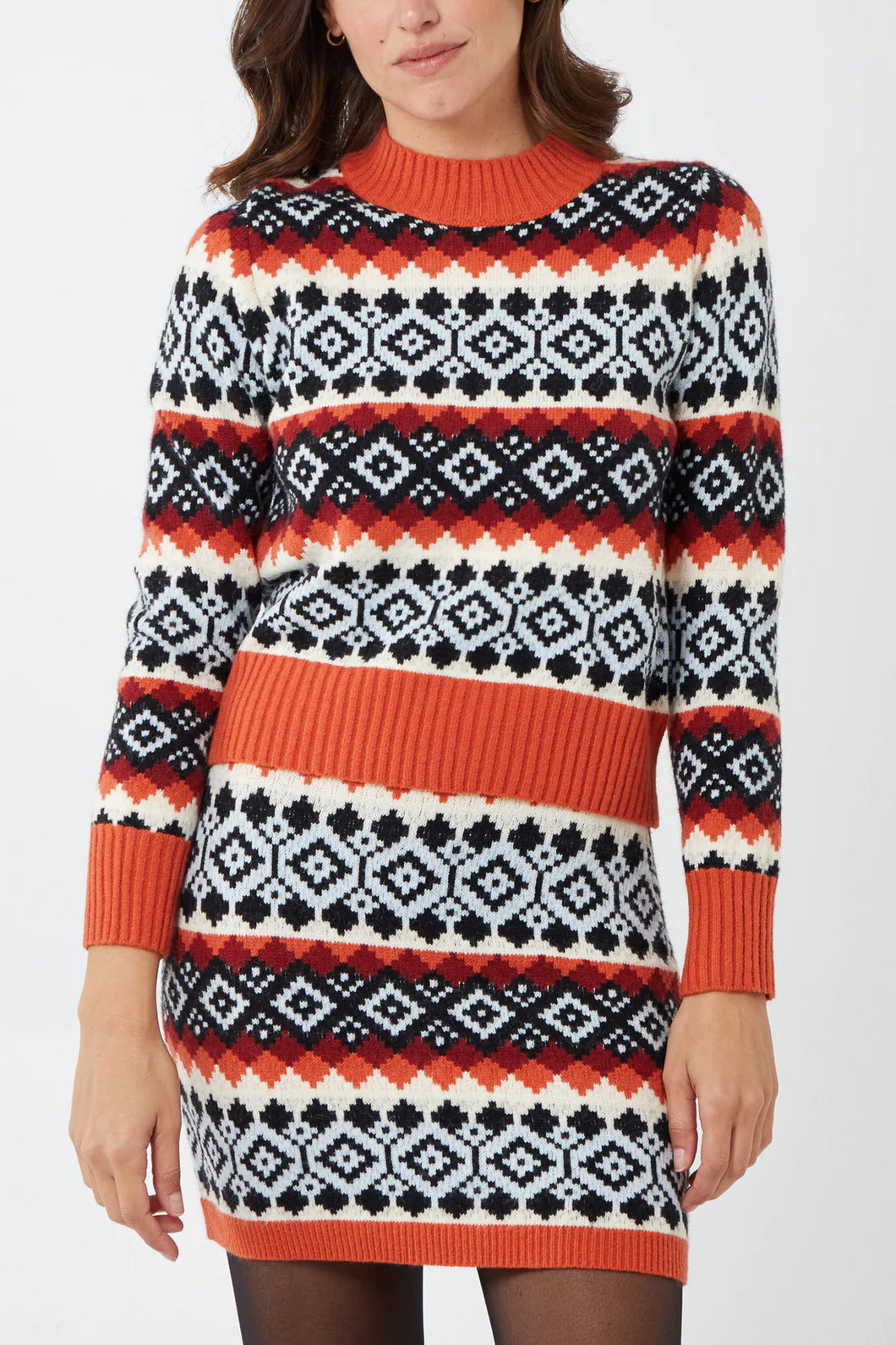 Geometric Knitted Jumper & Skirt Set