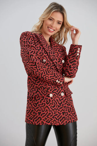 Animal Print Red Blazer