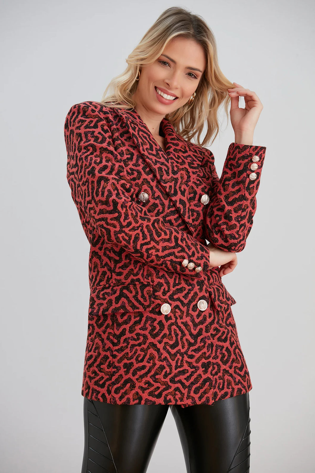 Animal Print Red Blazer